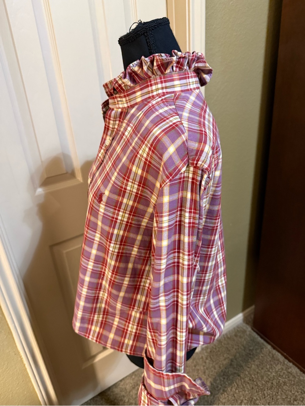 Plaid Ralph Lauren Ruffle-Collar Button-Down Shirt - Picture 2 of 11